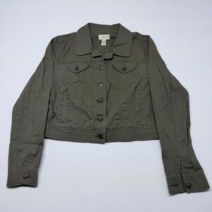 Ann Taylor Loft Womens Small Olive Green Cropped Trucker Jacket Utility